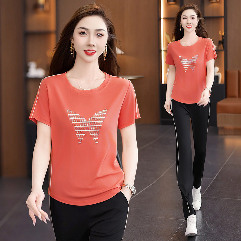 时尚运动套装女夏季2026年新款短袖长裤显瘦洋气休闲跑步服两件套