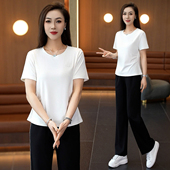新款 长裤 休闲运动套装 宽松显瘦短袖 减龄冰丝两件套 女时尚 2026夏季