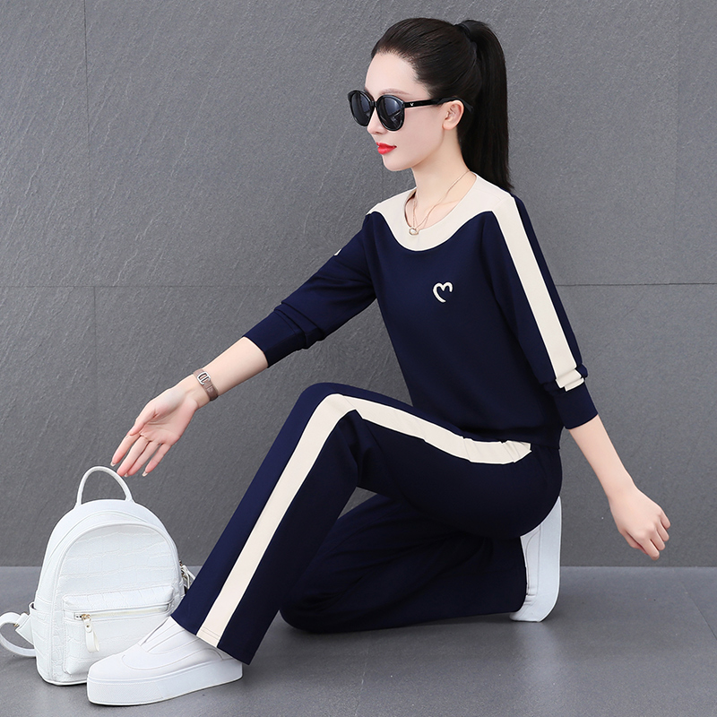 运动休闲套装女士春秋季时尚显瘦圆领卫衣长裤两件套洋气运动服