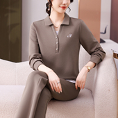 时尚 女2026新款 气质套头休闲两件套 翻领运动服套装 中年妈妈春秋装