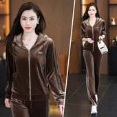 时尚 金丝绒运动套装 妈妈装 春季 减龄连帽卫衣休闲两件套 女2025新款