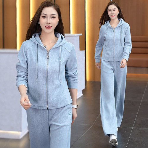 女春秋连帽卫衣阔腿裤两件套