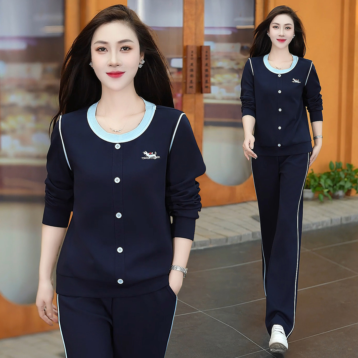 早秋长袖卫衣套装女洋气时尚中老年妈妈春秋运动服休闲两件套新款