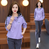 时尚 新款 减龄梭织面料休闲品牌跑步服两件套 女2025春秋季 运动套装