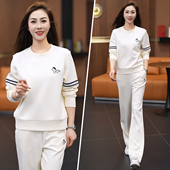 洋气显瘦圆领卫衣阔腿裤 新款 两件套 女春季 简约运动风休闲套装