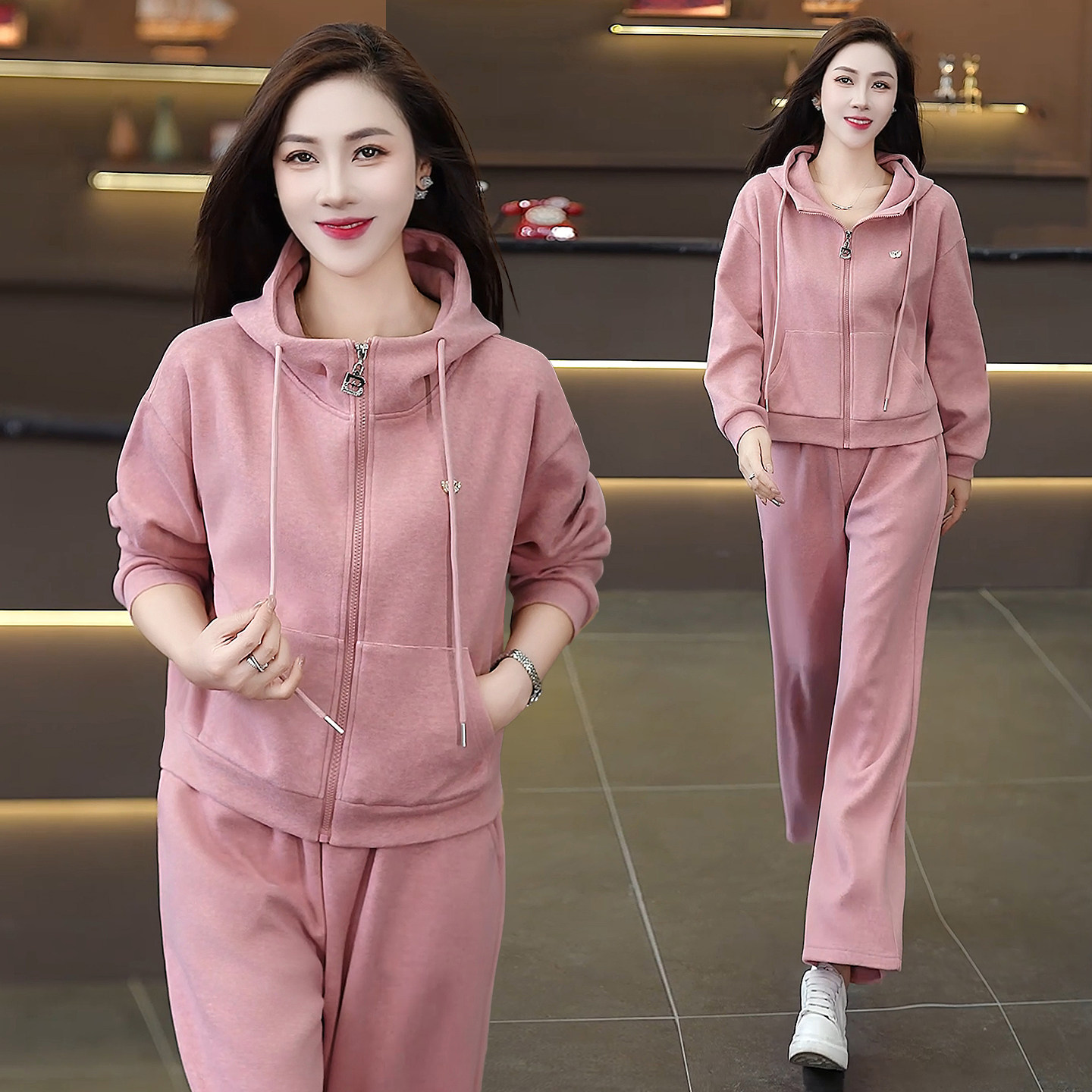 运动服套装女春秋2025新款高级感早秋韩系穿搭连帽卫衣休闲两件套