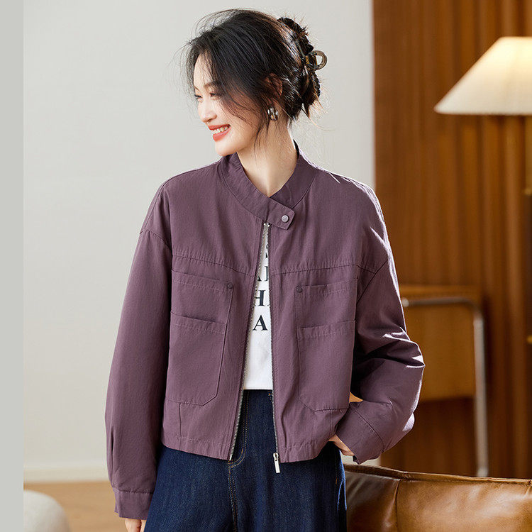 拉链立领工装棉衣外套女2025冬季新款加厚保暖小个子短款夹克棉服