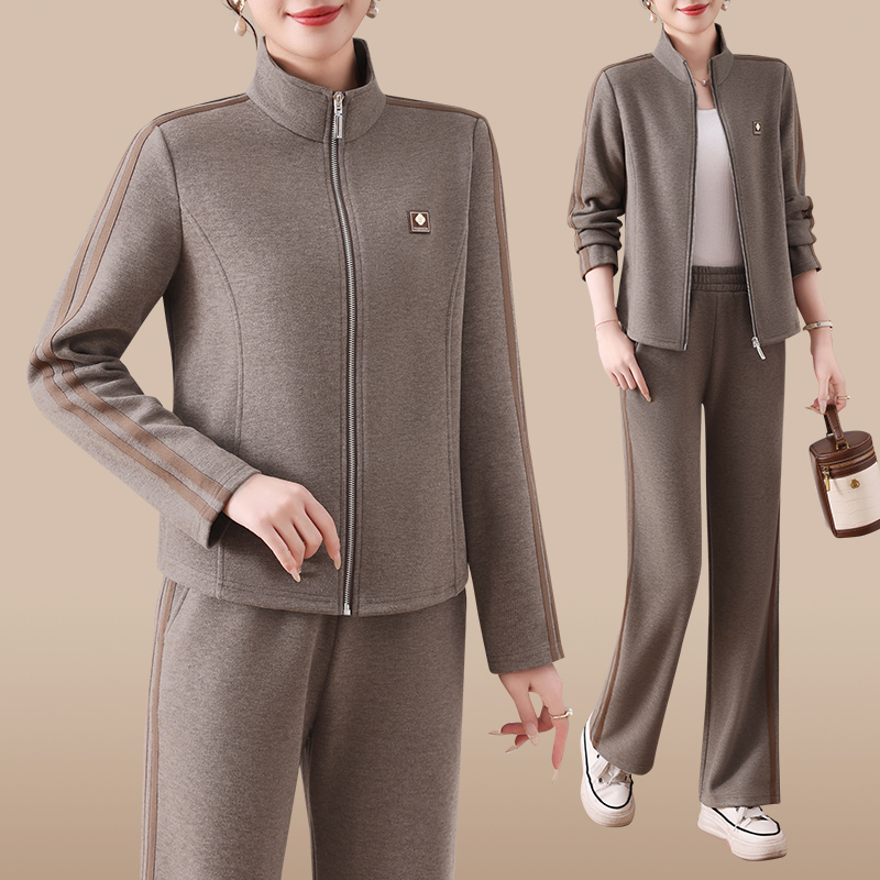 休闲运动服套装女春秋款小个子妈妈立领早秋卫衣中老年人秋装外套