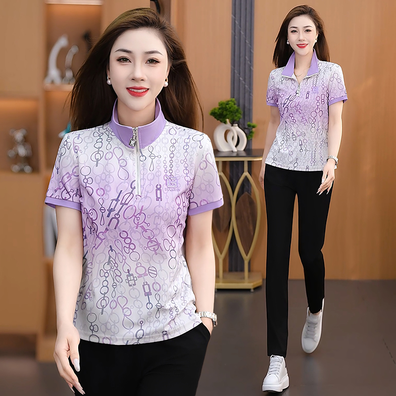 运动套装女2025夏季新时尚印花短袖长裤卫衣冰丝薄款休闲服两件套