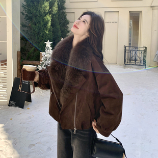 咖色复古高级感大毛领短款羽绒服女2025冬季气质保暖90白鸭绒外套