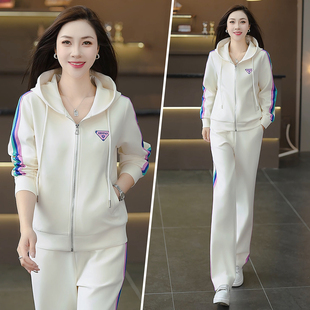 女2026春秋连帽拉链显瘦洋气减龄长袖 撞色两件套 休闲运动套装 时尚