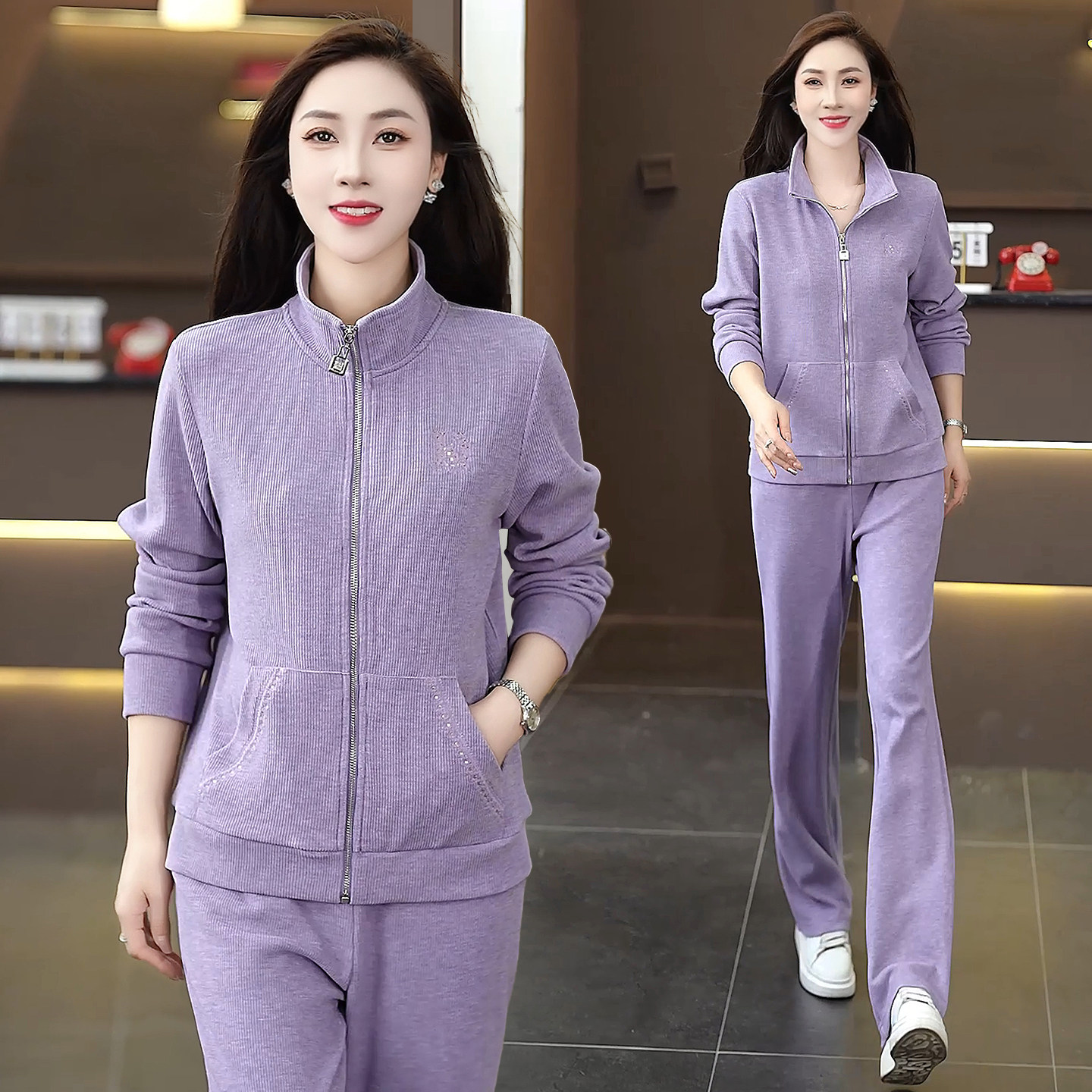 运动服套装女春秋2025新款时尚洋气时髦妈妈装晚夏早秋休闲两件套