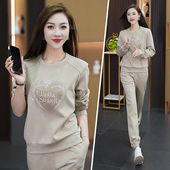 卫衣跑步服 气质圆领长袖 春秋运动风套装 女洋气休闲一整套2026秋季