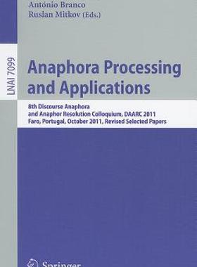 【预售】Anaphora Processing and Applications: 8th Discourse