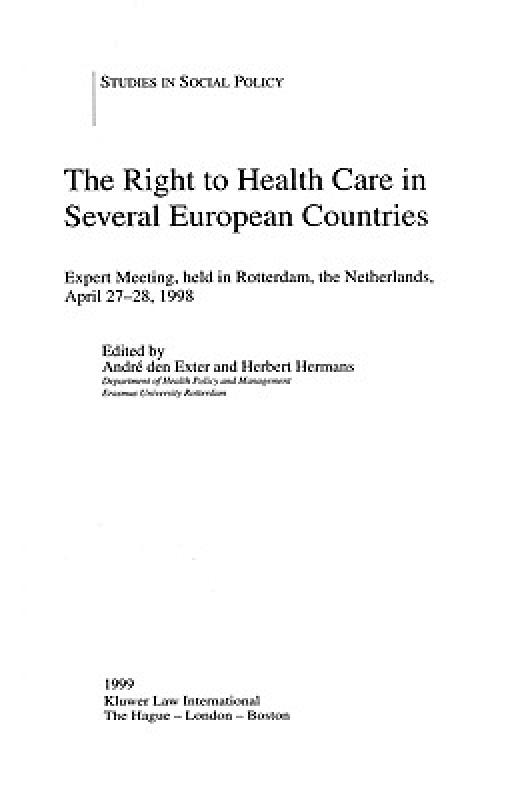 【预售】The Right to Health Care in Several European