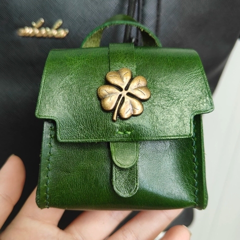 原创手工真皮蓝牙耳机包小挂件牛皮小包真皮挂饰钥匙扣小众零钱包