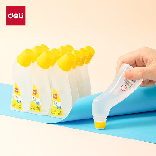 得力7312弯头液体胶水不沾手防漏速干粘性强不留痕学生手工胶水DIY粘书本手工制作文具粘合剂儿童安全胶水
