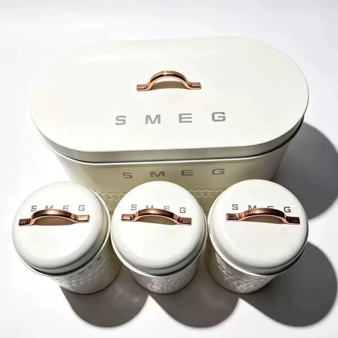 SMEG金属椭圆收纳罐四件套镀锌铁罐身压纹收纳罐面包箱储物罐组合