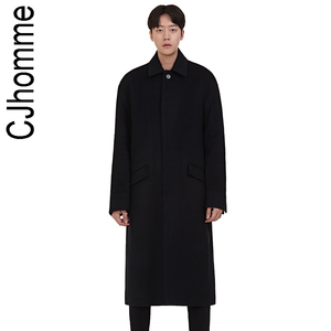 CJHOMME 冬季男士长款过膝韩版宽松休闲羊绒加厚保暖翻领毛呢大衣