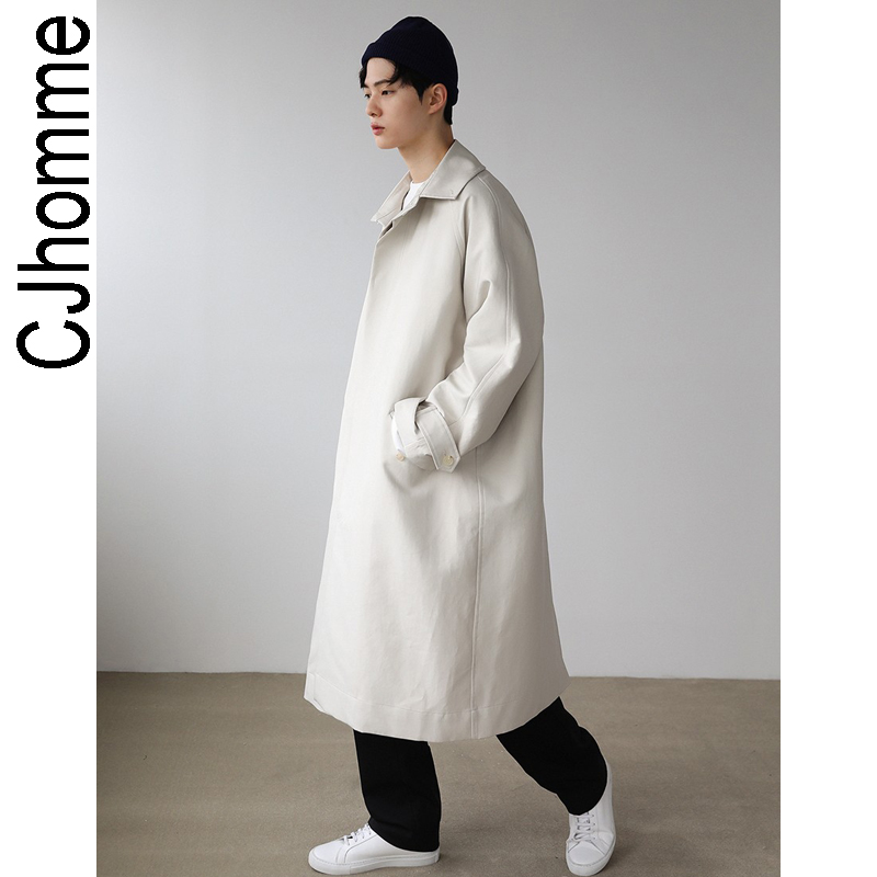 秋季乳白色宽松落肩韩版过膝风衣