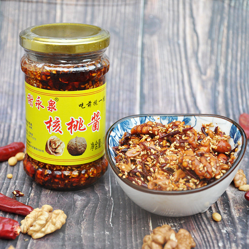 核桃酱山东菏泽谢永泉油浸核桃辣椒酱花生芝麻辣椒酱下饭菜地方特
