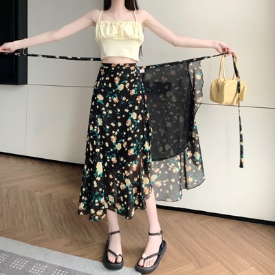 12种花色一片式碎花雪纺半身裙