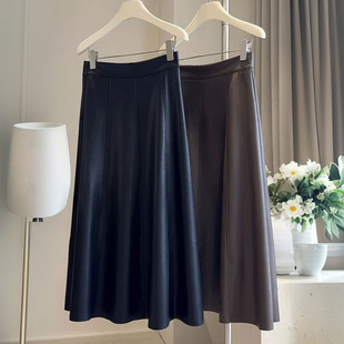 黑色复古哑光pu皮半身裙女2026春季新款a字伞裙大摆显瘦中长皮裙