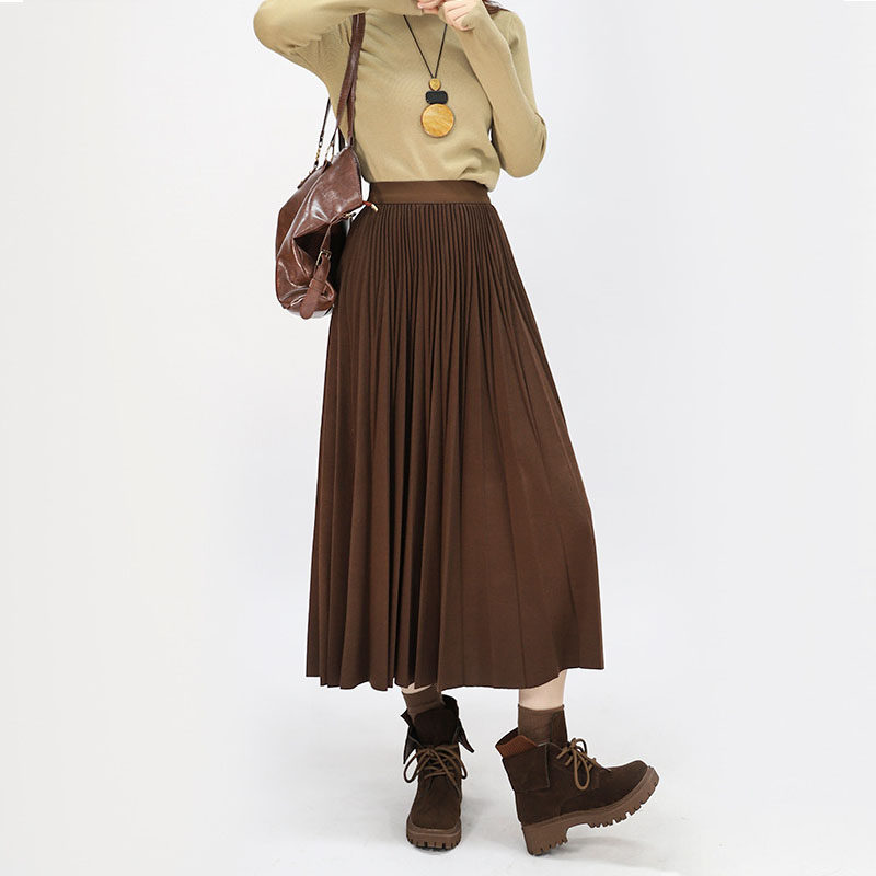 风琴褶毛呢百褶裙女2026春季新款a字伞裙大摆中长百搭显瘦半身裙