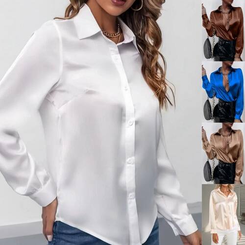 ? Women Spring Summer Blouses and Shirts Elegant Satin Faux