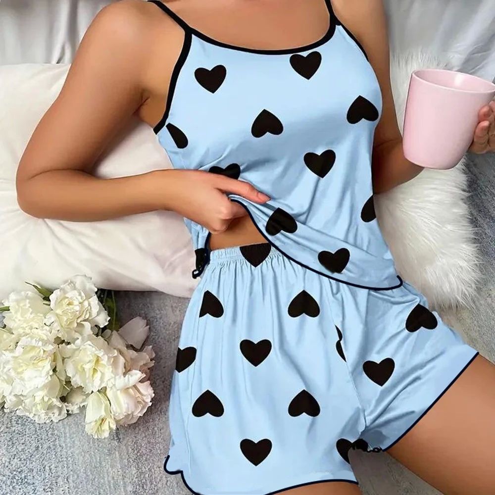 Women's Pajama Set Pajamas T-Shirts Shorts Pink Heart-Shaped