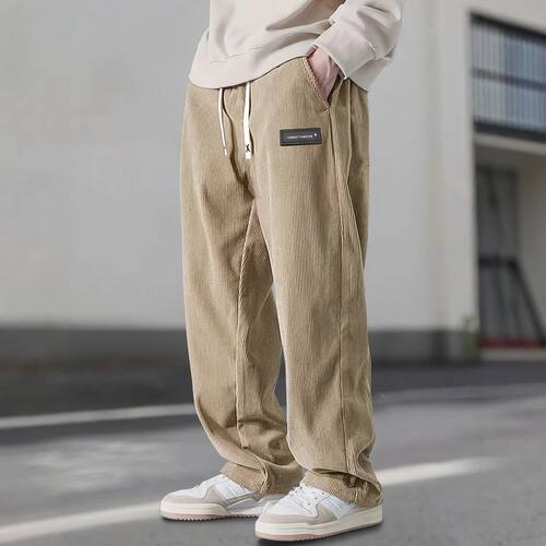 Men'S Corduroy Straight Leg Pants with Drawstring Waist, Poc