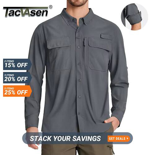 TACVASEN UPF 50+ Sun Protection Fishing Shirts Men's Quick D