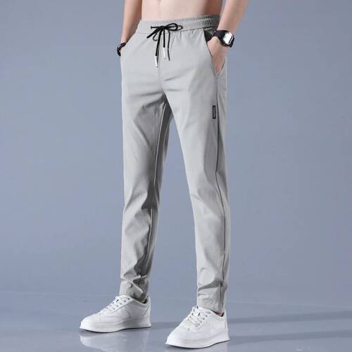 Ice Silk Men's Pants 2025 Summer New Black Gray Thin Busines