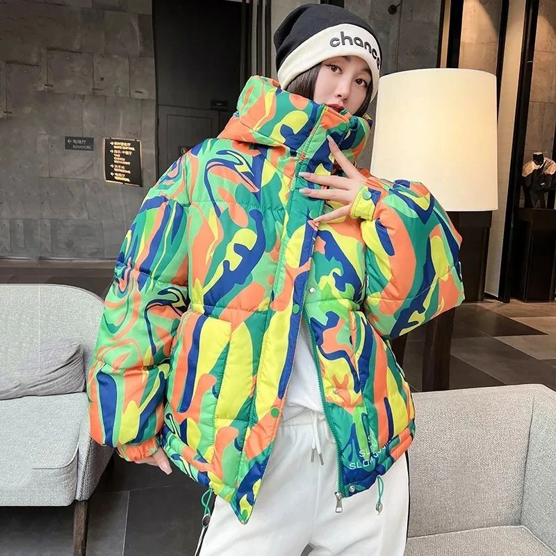2024 Winter New Print Cotton Jacket Women Streetwear Female