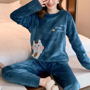 for Schoo Thickened Sleepwear Round Neck Flannel Warm Winter