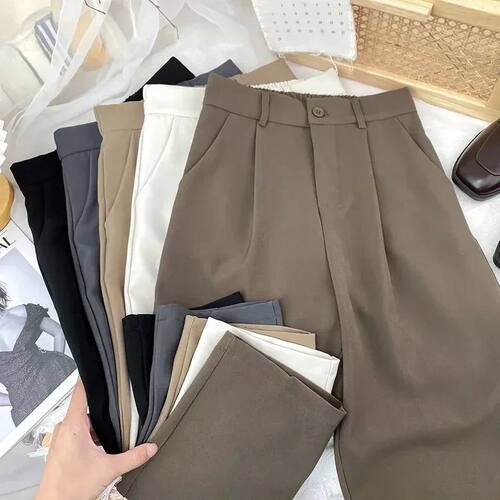 Fall Spring Black Suit Haren Pants Women Fashion Elastic Hig