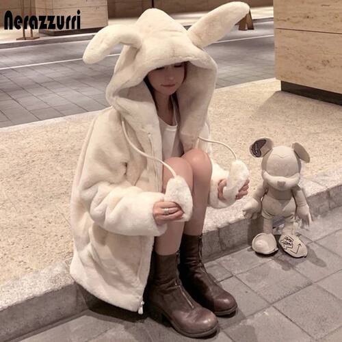 Nerazzurri Spring fluffy jacket with rabbit ears raglan slee