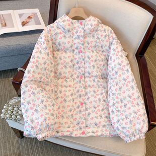 Winter Cotton Cute Fresh Girl New 2023 Jacket Down Floral