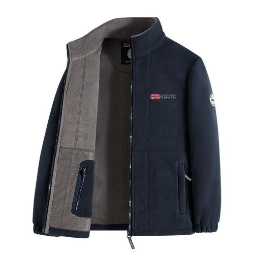 Navy Blue Fleece Zip - Up Jacket with Norwegian Flag and 