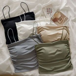 Sexy Shirring Camis Summer Slim Women Tops Crop Sleeveless