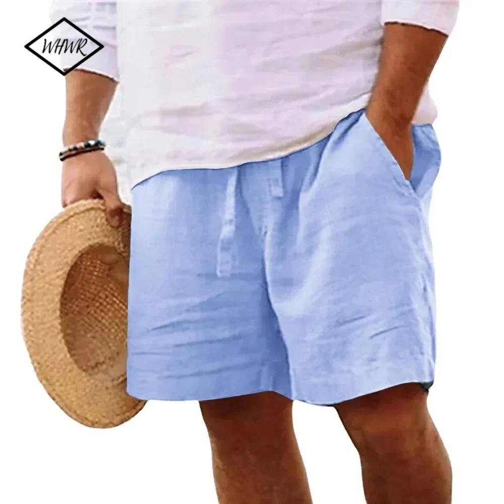 Men's Cotton Linen Shorts Solid Color Short Lightweight Pant