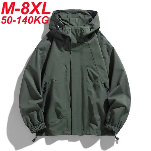 Men Jacket Hooded Windbreaker Trench Coats Oversize 6XL 7XL