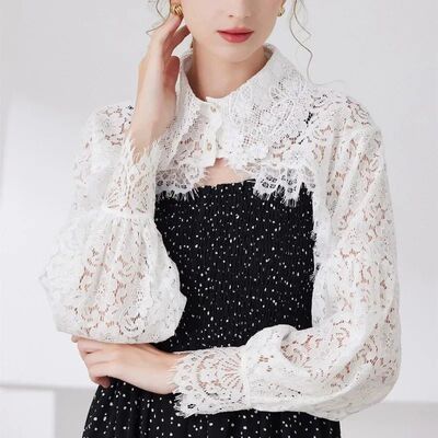 Lace Shrugs Long Sleeves Sweater Bolero Collar Crop Tops Wom