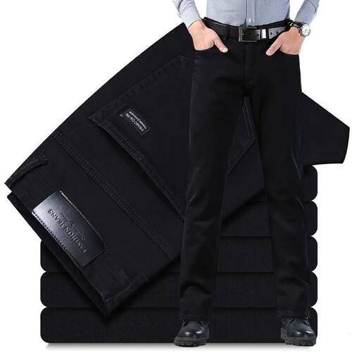 Spring Autumn Vintage Black Business Jeans Men Casual Straig