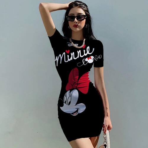 Disney Minnie Mickey Mouse bow print Elegant Pencil Dress Wo