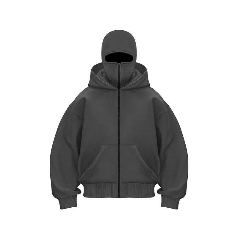 Unisex Double Hooded Balaclava Sweatshirt Y2K Gothic Harajuk