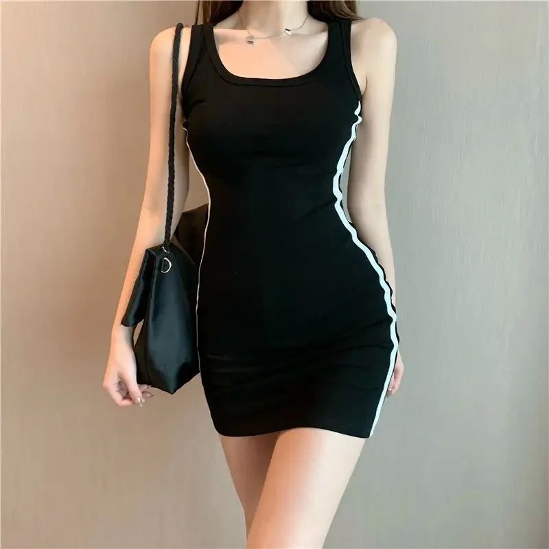 Summer Women Casual Sheath Dress Lady Spaghetti Strap Sleeve