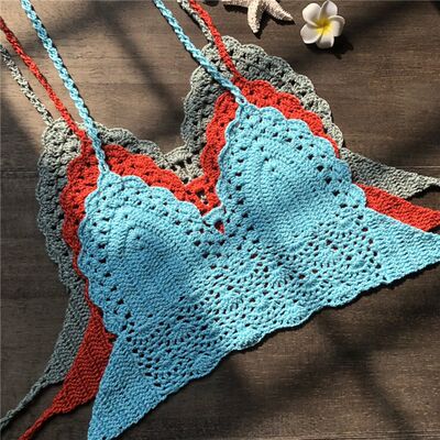 Sexy Beachwear Halter Neck Vest Crochet Crop Top Knit Bralet