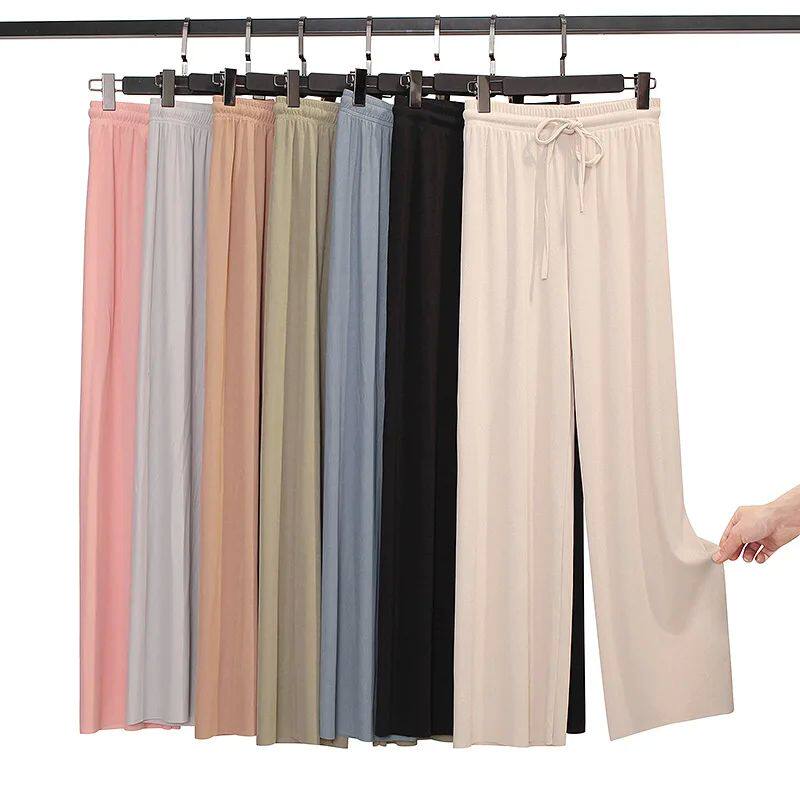 Women Ankle-Length Wide Leg Pants Casual Summer Solid Elasti