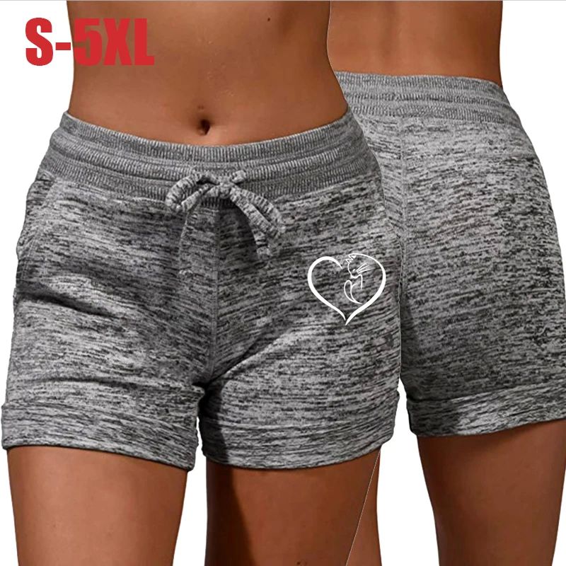 Summer Women's Shorts Printing Elastic High Waist Casual Spo